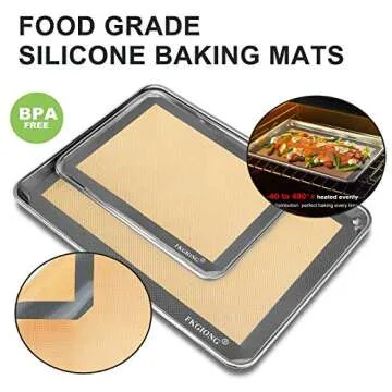 Silicone Baking Mat - Nonstick Large Baking Mat Set of 3-2 Half Sheets Mats (11 5/8" x 16 1/2") + 1 Quarter Sheets - Extra Thick Reusable Bakeware Mats for Cookies, Pastry, Bread, Bun, Fondant