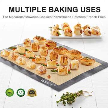 Silicone Baking Mat - Nonstick Large Baking Mat Set of 3-2 Half Sheets Mats (11 5/8" x 16 1/2") + 1 Quarter Sheets - Extra Thick Reusable Bakeware Mats for Cookies, Pastry, Bread, Bun, Fondant