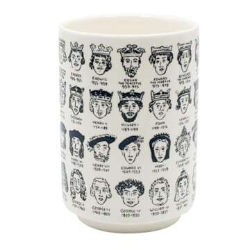 The Unemployed Philosophers Guild It's Hard to Get a Handle on English Monarchs - Porcelain Tea Cup Imprinted with Kings and Queens of England, Comes in a Fun Box, 9 oz