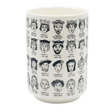 The Unemployed Philosophers Guild It's Hard to Get a Handle on English Monarchs - Porcelain Tea Cup Imprinted with Kings and Queens of England, Comes in a Fun Box, 9 oz