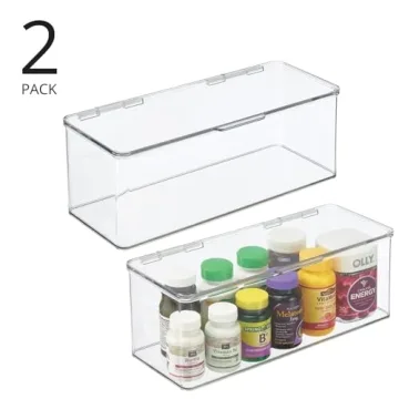 mDesign Clear Bathroom Storage Organizer Containers - Set of 2