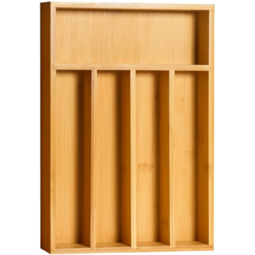 Utopia Kitchen Bamboo Silverware Organizer - 5 Compartment Utensil Drawer Organizer