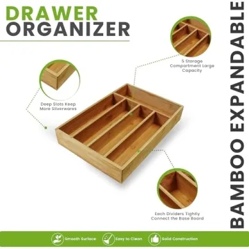 Utopia Kitchen Bamboo Silverware Organizer with 5 Compartments