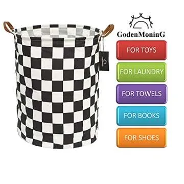 laundry baskets,bedroom hamper,kitchen organization,GodenMoninG 62.8L Waterproof Round Cotton Linen with Handles Collapsible storage basket. (Racing Flag)