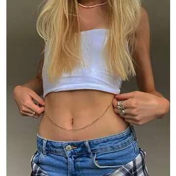 FUNEIA 12Pcs Beach Bikini Belly Chain for Women Boho Gold Waist Chain for Women Simple Boho Waist Beads Body Chain Summer Body Accessories Jewelry Adjustable