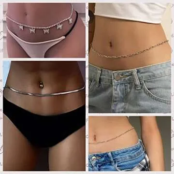 FUNEIA 12Pcs Beach Bikini Belly Chain for Women Boho Gold Waist Chain for Women Simple Boho Waist Beads Body Chain Summer Body Accessories Jewelry Adjustable
