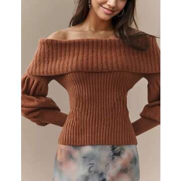 IMCTAH Womens Off The Shoulder Sweater Knitted Pullover Long Sleeve - Soft Top for Date Night Outfit...