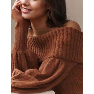 IMCTAH Womens Off The Shoulder Sweater Knitted Pullover Long Sleeve - Soft Top for Date Night Outfits