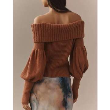 IMCTAH Womens Off The Shoulder Sweater Knitted Pullover Long Sleeve - Soft Top for Date Night Outfits