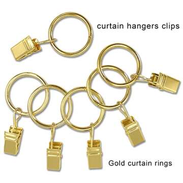AMZSEVEN 44 Pack Metal Curtain Rings with Clips, Drapery Clips with Rings, Drapes Rings 1 in I D, Fits Diameter 6/8 in Curtain Rod, Gold Color