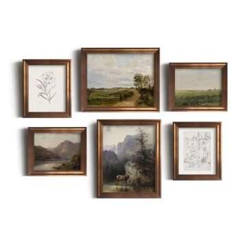 Vintage Farmhouse Wall Decor - Nature Deer Flower Neutral Wall Art for Boho French Country Kitchen Bathroom Bedroom Picture Poster Print Green Room Decor Aesthetic Botanical Cottagecore 6 Set Unframed