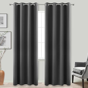 2 Panels 96 Inches Long Dark Gray/Grey Blackout Curtains for Office Living Room,Sun Heat Blocking Da...