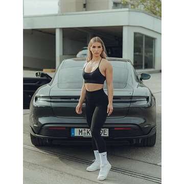 OQQ Women's 2 Piece High Waist Workout Butt Lifting Leggings Tummy Control Ruched Booty Smile Yoga Pants Black Tea Leaf