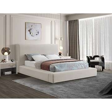 Meridian Furniture DevinCream-K Devin Collection Modern | Contemporary Bed with Luxe Linen Textured ...