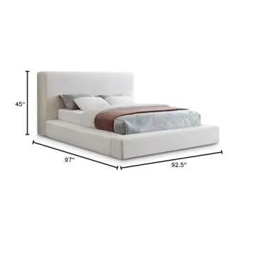 Meridian Furniture DevinCream-K Devin Collection Modern | Contemporary Bed with Luxe Linen Textured Fabric, 97" W x 92.5" D x 45" H, Cream, King Bed