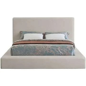 Meridian Furniture DevinCream-K Devin Collection Modern | Contemporary Bed with Luxe Linen Textured Fabric, 97" W x 92.5" D x 45" H, Cream, King Bed