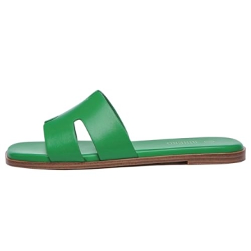 Rihero Women's Dressy Flat Sandals Comfortable Slip On Green