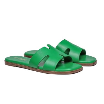 Rihero Women's Dressy Flat Sandals Comfortable Slip On Green