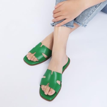 Rihero Women's Dressy Flat Sandals Comfortable Slip On Green