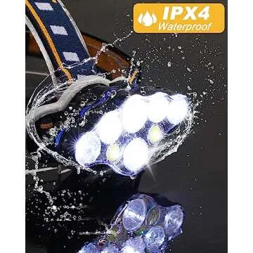 Rechargeable Headlamp, 8 LED Headlamp Flashlight 18000 Lumen 8 Modes with White Red Lights USB Cable, Waterproof Head Lamp for Outdoor Camping Cycling Running Fishing