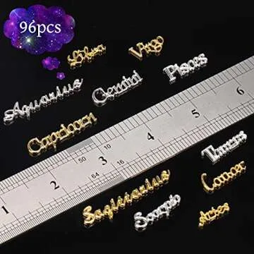 Mity rain Zodiac Nail Charms, 96pcs Twelve Constellation Charms Set Alloy for Nail Art Decoration (Gold, Silver)