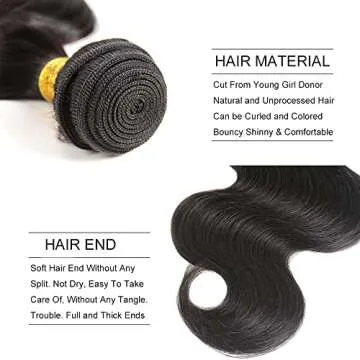 Body Wave Bundles with Closure Human Hair Weave - 3 Bundles with 4x4 Free Part Lace Closure - 100% Unprocessed Brazilian Hair Extensions - Natural Black