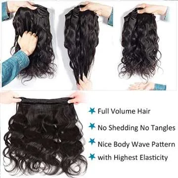 Body Wave Bundles with Closure Human Hair Weave - 3 Bundles with 4x4 Free Part Lace Closure - 100% Unprocessed Brazilian Hair Extensions - Natural Black