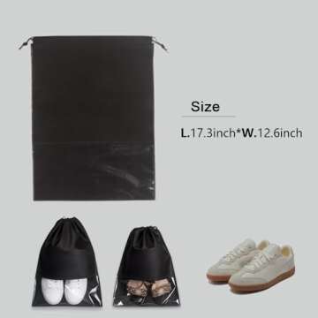LANXIN 18PCS Shoe Bags for Travel - [Fits All Shoes][Waterproof/Dust proof] Transparent Drawstring T...