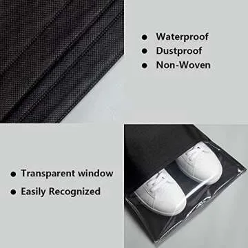 LANXIN 18PCS Shoe Bags for Travel - [Fits All Shoes][Waterproof/Dust proof] Transparent Drawstring Travel Shoe Bag for Storage, Travel Accessories Essentials for Women/Men (Black)