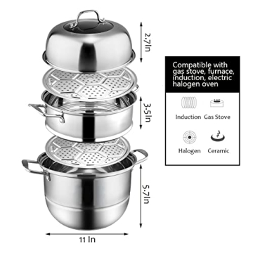 WUWEOT 11" 3 Tier Stainless Steel Steamer Pot Set