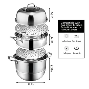WUWEOT 11" 3 Tier Stainless Steel Steamer Pot Set