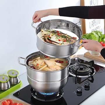 WUWEOT 11" 3 Tier Stainless Steel Steamer Pot Set