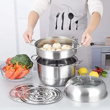 WUWEOT 11" 3 Tier Stainless Steel Steamer Pot Set