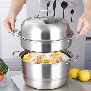 WUWEOT 11" 3 Tier Stainless Steel Steamer Pot Set