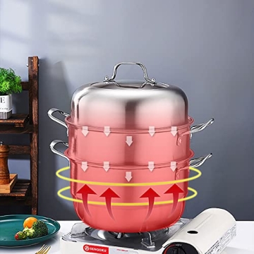 WUWEOT 11" 3 Tier Stainless Steel Steamer Pot Set