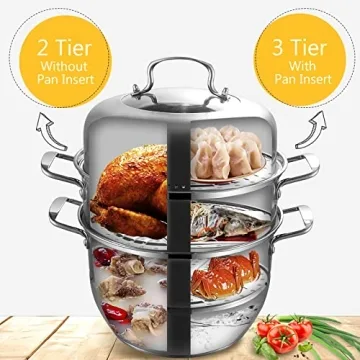 WUWEOT 11" 3 Tier Stainless Steel Steamer Pot Set