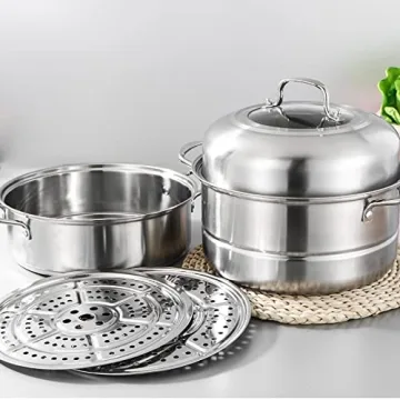 WUWEOT 11" 3 Tier Stainless Steel Steamer Pot Set