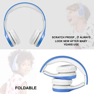 YUSONIC Kids Headphones - Safe Volume, Sharing Function, Foldable Design, Light Blue