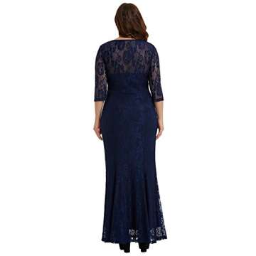 Hanna Nikole Women's Lace Sleeve Evening Gown Wedding Plus Size Maxi Dress Navy Blue