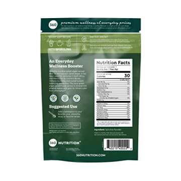 360 Nutrition Spirulina Powder, Vitamin A, B Vitamins, Iron, Protein & Amino Acids, Vegan, Non GMO, ...
