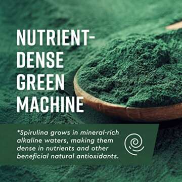 360 Nutrition Spirulina Powder, Vitamin A, B Vitamins, Iron, Protein & Amino Acids, Vegan, Non GMO, for Caffeine Free Energy, Digestive Health, and Immune Support, 6g Plant Based Protein, 2 oz