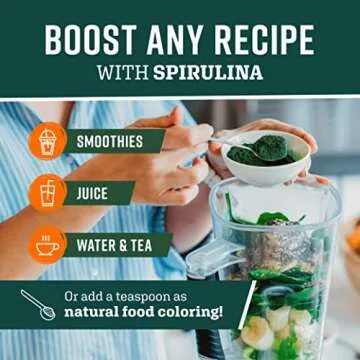 360 Nutrition Spirulina Powder, Vitamin A, B Vitamins, Iron, Protein & Amino Acids, Vegan, Non GMO, for Caffeine Free Energy, Digestive Health, and Immune Support, 6g Plant Based Protein, 2 oz