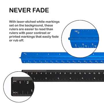 FUTGLOBAL Set of 3 Aluminum Engineering Scale Metal Ruler Set, Architectural Scale Rulers 12 Inch and 6 Inch Triangle Ruler and 12 Inch Straight Edge Ruler Drafting Tools for Architects, Draftsman