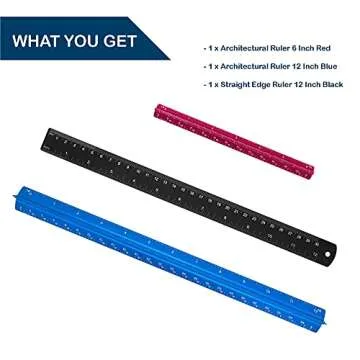 FUTGLOBAL Set of 3 Aluminum Engineering Scale Metal Ruler Set, Architectural Scale Rulers 12 Inch and 6 Inch Triangle Ruler and 12 Inch Straight Edge Ruler Drafting Tools for Architects, Draftsman