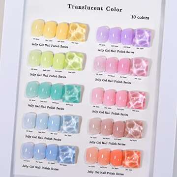 OPUIU 10 Pcs Pastel Jelly Gel Nail Polish Set Purple Pink Blue Icy Transparent Nude Gel Polish Kit S...