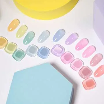 OPUIU 10 Pcs Pastel Jelly Gel Nail Polish Set Purple Pink Blue Icy Transparent Nude Gel Polish Kit Summer Translucent Sheer Nail Gel UV LED Diy Home