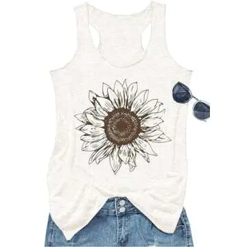 Sunflower Graphic Racerback Tank Tops for Women - Soft Summer Essential