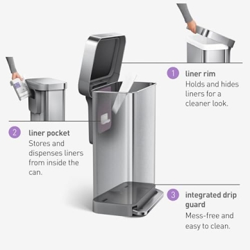 Simplehuman Stainless Steel Hands-Free Trash Can 45L