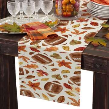 Fall Table Runner 13x72 Inch Football with Maple Leaves Fall Table Decor Thanksgiving Decorations Ki...