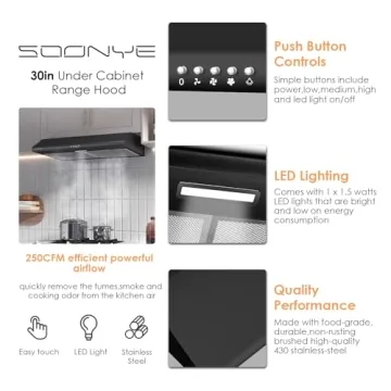 SOONYE Premium 30 inch Under Cabinet Range Hood, Efficient & Stylish